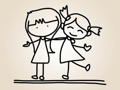 En tegning af to piger, der holder om hinanden